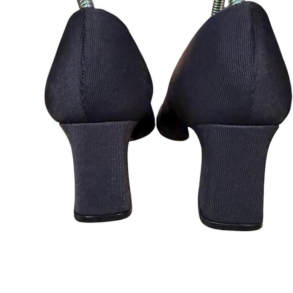 Vintage EVAN-PICONE Minimalist Black Ribbed Fabric Pumps Heels 6.5 M - Picture 4 of 5